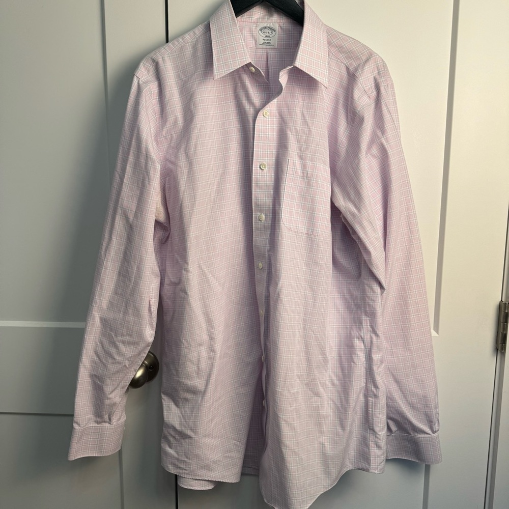 Brooks Brothers Men's Regent Button Up Shirt - Pink Stripe Size 16 1/2
